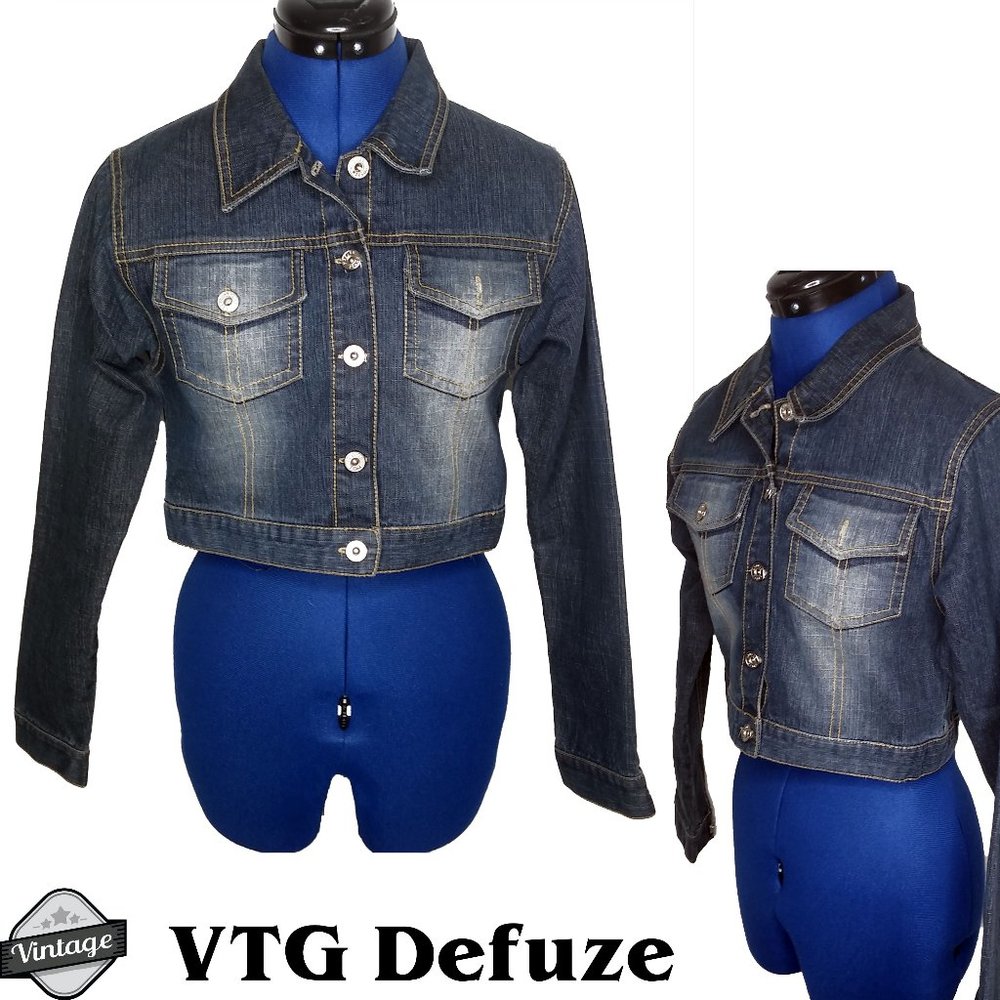 Vintage Defuze Cropped Denim Jean Jacket Sz S